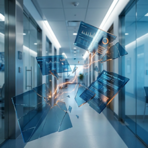 Healthcare use cases -1 remove the text aura medical ai from the image. keep the shattered glass shards